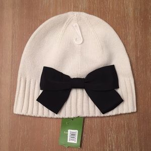 Kate Spade Cream Beanie with Black Grosgrain Bow